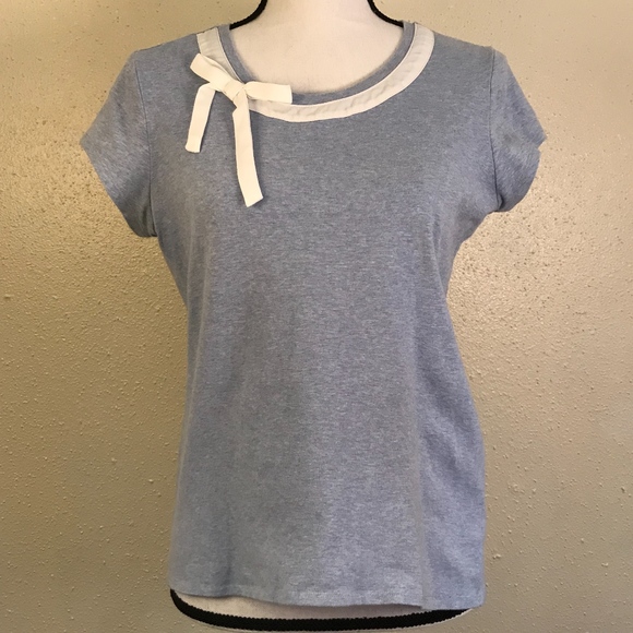 DownEast Tops - Downeast Bow Neckline Heathered Blue T Shirt Large